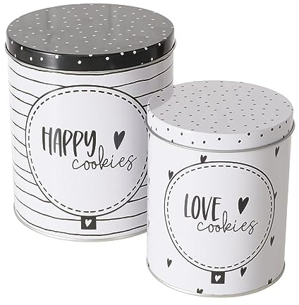 BOLTZE 2tlg. Keksdose COOKIES schwarz weiß aus Metall Metalldosen für Plätzchen modern