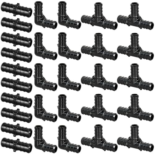 1/2 Poly PPSU Barb Crimp PEX Fitting, 30pcs PEX Fitting Combo, 10pcs Each Elbows Tees Straight Couplings, No Lead