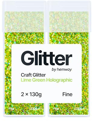 Hemway Glitter Shaker Lime Green Holographic 110g x2 Pack Fine, Craft Glitter Shakers for Resin & Epoxy Crafts, Christmas Art Supplies, Nail, Body, Face, Eye, Festival, Crafting, Slime, Sparkle