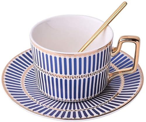 Temugg Lattemugg Keramisk kaffekoppsset, mugg i europeisk stil med fat och sked, för hemmavardagsrum pubkontor tekopp, 7,43 oz 220 ml Mugg Kaffekopp