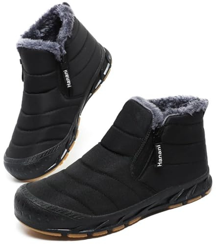 Hanani Bottes de Neige Homme Hiver Doublure Fourrée Chaude Bottines Femme Antidérapant Chaussures Confort