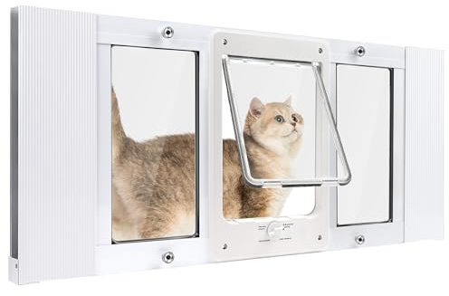 Petoasis Porte pour fenêtre pour Animal de Compagnie, Convient pour des fenêtres de 91,4 à 101,6 cm, Insert de fenêtre pour Chat à Montage Rapide, 4 mécanismes de Verrouillage, Fermeture magnétique