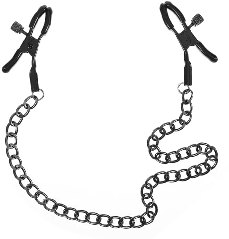 Adjustable Metal Chain Nipple Clamps Body Chain Stainless Steel Nipple Jewelry Non Piercing Body Jewelry for Women, Bodys Chains for Women (Black)