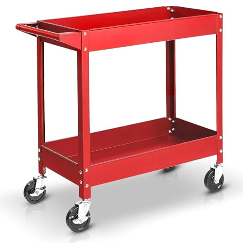 2/3 Tier Tool Trolley Cart Storage Shelf Roller Cabinet| Tool Storage Heavy Duty Garage Trolley Workshop DIY Wheel Cart Shelf | DIY Box Garage Workshop (Red, 2 Tier)