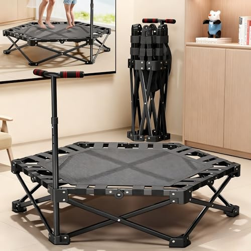 Mini trampolino pieghevole da 42 pollici, con manico regolabile, adatto per adulti in interni ed esterni.