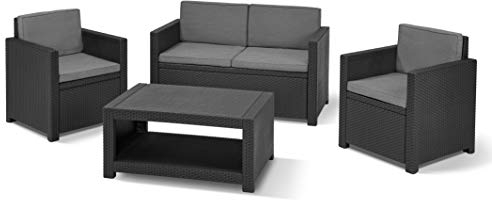 Allibert by Keter Gartenlounge Set Monaco, graphit/grey, 4tlg., inkl. Sitz- und Rückenkissen, Kunststoff, flache Rattanoptik