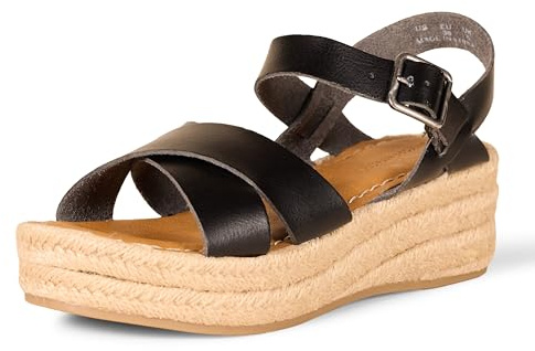 Amazon Essentials Sandalia Tipo Alpargata con Plataforma Plana Mujer, Negro, 43 EU