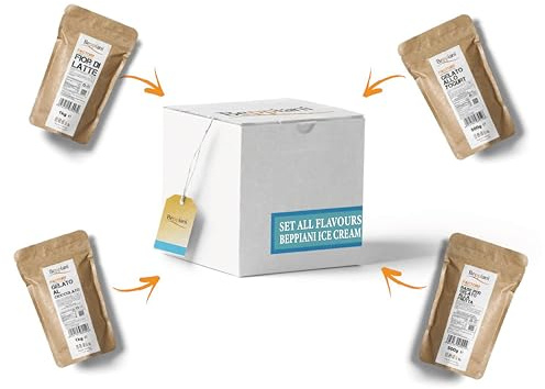 Préparé pour crème glacée professionnelle Beppiani base crème glacée, avec ou sans sorbetière ️Facile à préparer, résultat de crème glacée, recette simple✅ (TOUS LES GOÛTS – MAXI SET)