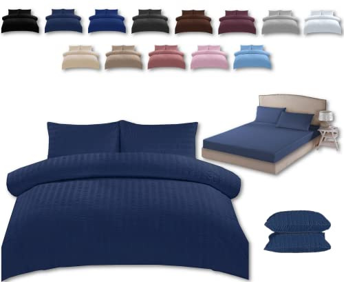 TheWhiteWater Super King Size Bed Duvet Cover Set - 3 in 1 Super King Bedding Set - Duvet Cover + Fitted Sheet + 2 Matching Pillowcases (Navy, Super King - Duvet Cover + Fitted Sheet)