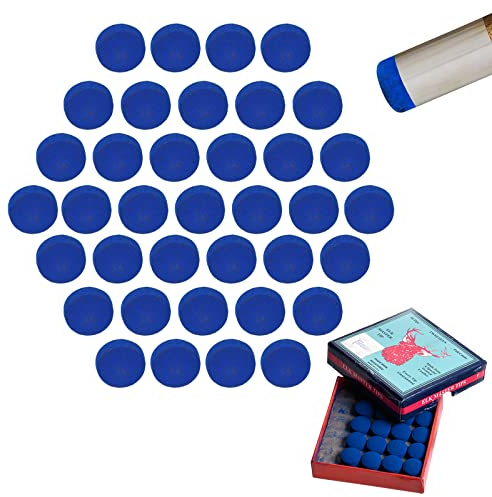 Colexy 50 Stück Billard Queue Spitzen 10mm Queue Tipps Ersatzspitzen, Leder Pool Billiard Cue Tips mit Aufbewahrungsbox, Pool Billard Ersatz Tipps, Pool Queue Zubehör für Snooker Pool Queues, Blau