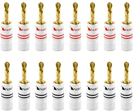 Nakamichi Excel Series BFA Fiche banane plaquée or 24K 12-18 AWG Calibre 4 mm pour haut-parleurs Amplificateur Hi-Fi Récepteur AV Stéréo audio Connecteur (Fiches Banane BFA, 16 pièces (8 paires))