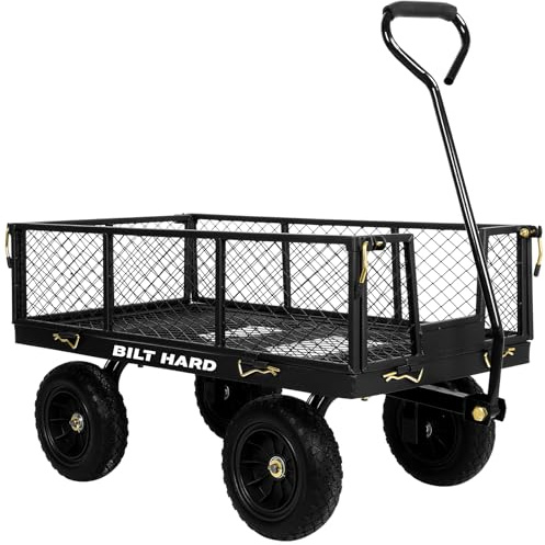 BILT HARD 880 lbs 10 Tires Steel Garden Cart with 180° Rotating Handle and Removable Sides, Heavy Duty 4 Cu.Ft Capacity Utility Garden Carts and Wagons, Black