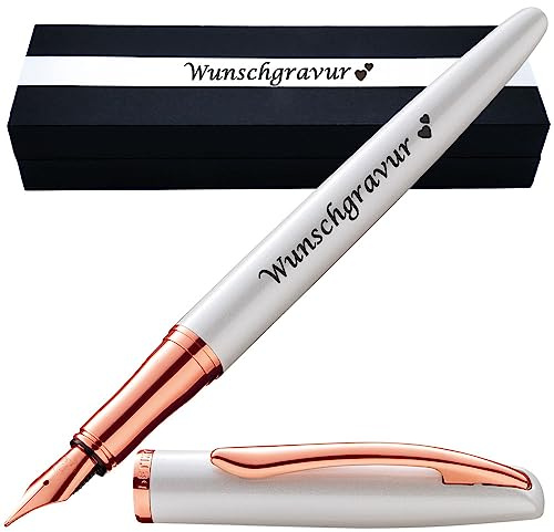 Pelikan Füllhalter Jazz® Noble Elegance mit Gravur als Geschenk | Emojis Gravur möglich | Farbe Perlmutt Weiß | personalisiert mit Wunschgravur Pelikan Füller mit Gravur