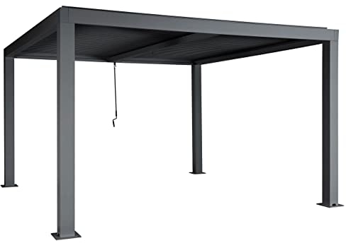 Pergola HWC-L46, Gartenpavillon Lamellen-Pavillon, 10cm-Aluminium-Gestell, Regenrinne sturmfest, 3x4m - anthrazit