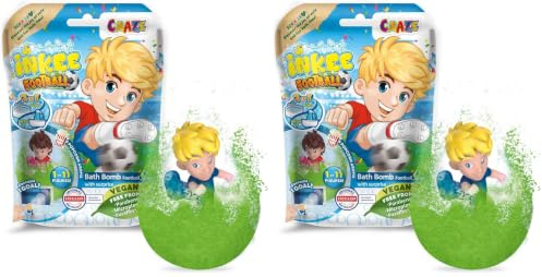 INKEE FOOTBALL Bombe de Bain Enfant avec surprise à l'intérieur, Jouet de Bain 1x Figurine Footballeur, Boule de Bain Surprise Arôme Pop-Corn (Lot de 2)
