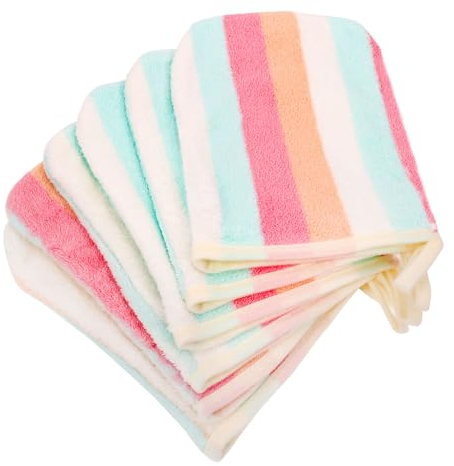 PHOGARY Waschlappen Set 6 für Gesichts & Körperhandtücher, Kinder Weiche Waschlappen, Regenbogenstreifen Korallenfleece Waschhandschuhe, 21×15cm