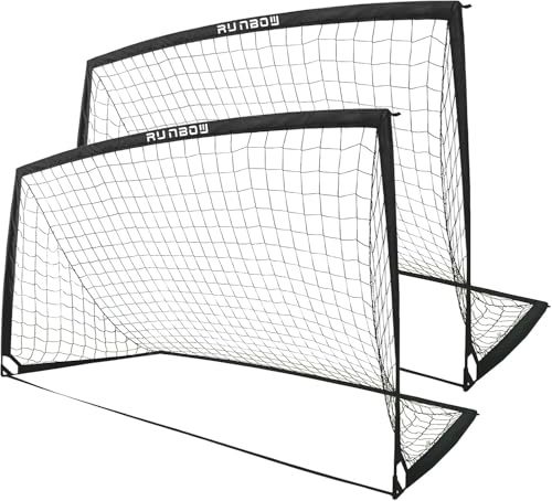 RUNBOW 9x5 ft Portable Kids Soccer Goal for Backyard Adult Junior Large Practice Soccer Net with Carry Bag (9x5FT, 2 Pack, Black)