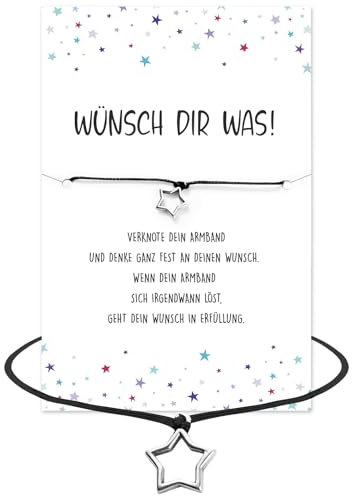 BOOMTOP Armband Damen Stern Wunscharmband Glücksbringer Armbänder Mädchen Frauen Glücksarmband Armkettchen mit Sternchen Größenverstellbar 27cm Make a Wish Weihnachten Geschenk Adventskalender Füllung