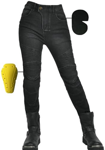 Pantaloni Moto Donna, Pantaloni da motociclista Elasticizzati Pantaloni da motociclista protettivi da gara slim fit Jeans da Moto con 4 imbottiture protettive rimovibili (Black,S)
