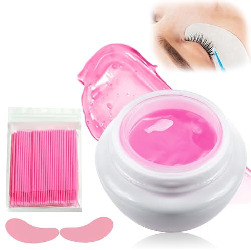 Removedor de Pestañas Eyelash Extension Remover Crema Removedor de Pestañas Removedor de Pegamento Viene con 100 Varitas para Pestañas y 1 Par de Parches de Silicona para Los Ojos(Rosa)