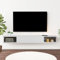 Pmnianhua Floating TV Shelf, Wall Mounted TV Cabinet, Floating Shelves with Door, Modern Entertainment Media Console Center Large Storage Under TV (120cm, White)