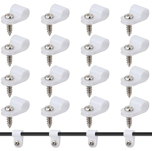 Aeaocvo 50 Stück Kabelschellen zum Schrauben, 6.4 mm Weiß R-Kabelklemmen mit 50 Stück Schrauben, Nylon Kabelhalter Schraubbar, Cable Clips zum Schrauben für Draht Kabel Schlauch (0.25 Zoll)