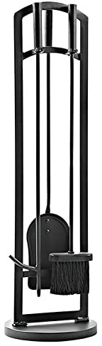 Set di Attrezzi per Camino in Ferro battuto Nero, 4 Pezzi, Kit per caminetto con Paletta per Cenere, attizzatoio, Scopa, Altezza 73 cm/28,7 Pollici, Uso Interno ed Esterno