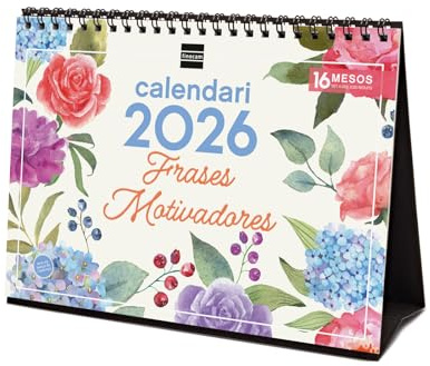 Finocam - Calendrier de bureau 2026 mois vue janvier - décembre 2026 + sept. - Déc. 2025 (4 mois) réduits | Calendrier 2026 | Images phrases motivantes - Catalan