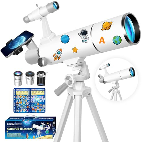 Gaterda Telescopio para Adultos, 80mm Apertura 500mm Refractor Telescopios Astronómico para Principiantes con Adaptador para Teléfono, Pegatinas Decorativas
