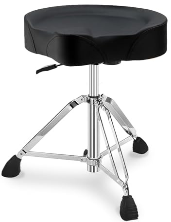 UPELLA Heavy Duty Drum Stool, Hydraulic Drum Throne, Ergonomic Memory Foam Drum Seat, Adjustable Drum Chair Anti-Slip Base, Drum Saddle Bench for Drummers Musicians(Black)