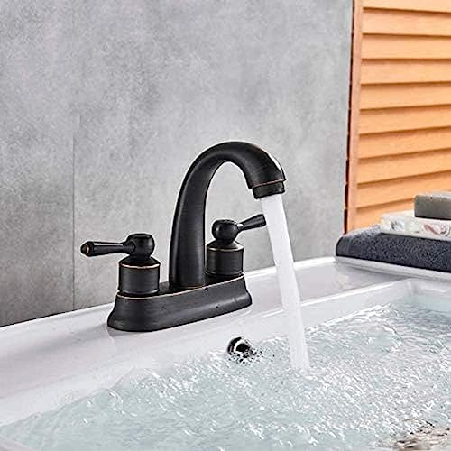 VGVSBG Grifos de Cocina Grifo de Lavabo de baño montado en la encimera Grifo de Lavabo de tocador con manijas Dobles Grifo Mezclador de Bronce frotado con Aceite/Grifo Cepillado de Agua f