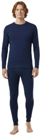 BestSale247 Set di biancheria intima termica da uomo in lana merino (camicia + pantaloni), calda biancheria intima invernale da sci, lana merino, Blu scuro, M
