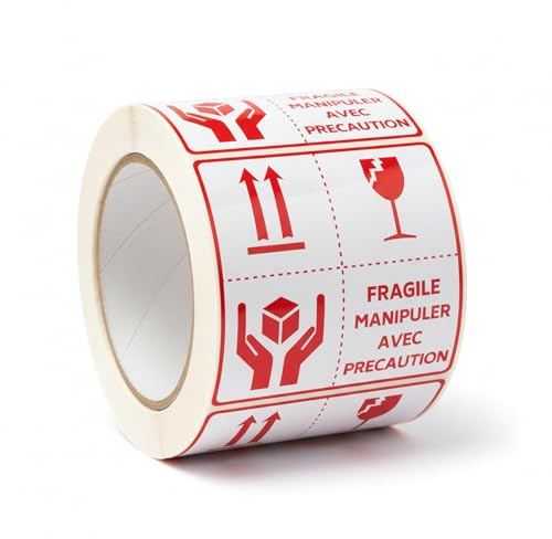 Star Box – 500 Étiquettes Fragile Rouges Autocollantes | Stickers d’Expédition et Colis | Haute Visibilité et Résistantes