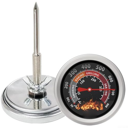 Termometro per barbecue con doppia scala Fahrenheit e Celsius per una temperatura accurata della griglia, calibro in acciaio inossidabile per un uso duraturo (nero)