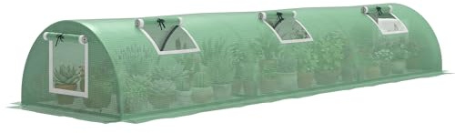 Outsunny Invernadero de Exterior, 300x80x45 cm, Invernadero de Jardín con 5 Ventanas Enrollables de Malla, Marco de Acero y Cubierta de PE 140g/㎡ Anti-UV para Cultivos, Plantas, Flores, Verde