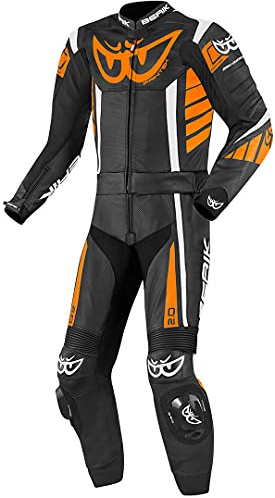 Berik Zakura Costume en cuir de moto de deux pièces, schwarz/weiß/orange, 56