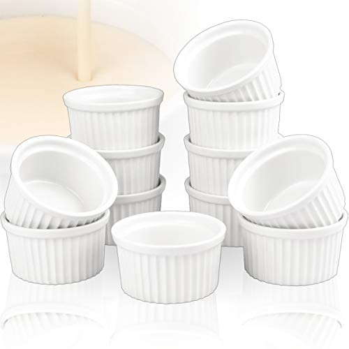 12x Förmchen Ø 9cm aus Keramik Ofenfest Creme Brulee Schälchen Dessertschale Pasteten Auflauf Förmchen Tapas Soufflé (12 Stück)