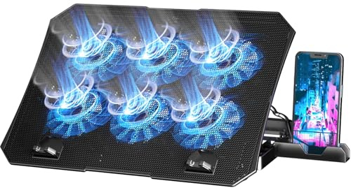 AICHESON Laptop Cooling Pad for 12-15.6 Inch, 6 Cooler Fans with Blue Lights, Laptop Cooling Stand with 2 USB Ports (Blue)