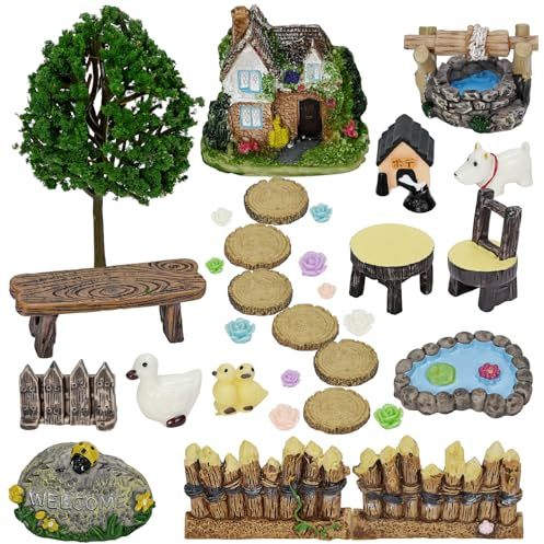 KKSTY Set di 32 accessori per giardino fatato, kit di benvenuto da giardino, ornamento da giardino in miniatura, decorazione natalizia per giardino fatato, piante in vaso, decorazione da scrivania