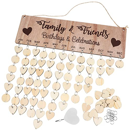 Gadpiparty Vintage Familiengeburtstagserinnerungs-Kalendertafel Dekorativer DIY-Holzkalender Wandbehang Geburtstagserinnerungstafel mit 100 Holzanhängern 1 Haken (16 X 5)