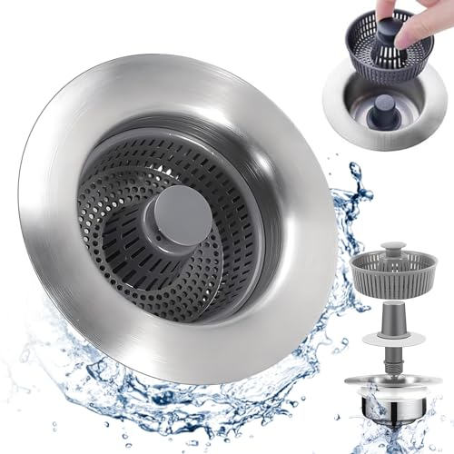 GUOMIS Sieb Spülbecken,304 Edelstahl Pop-Up Abflussstopfen Küchenspüle,2-Teiliges Universelles Abflusssieb-Set, Geeignet für Spülen mit Exzenterbedienung, Anti-Verstopfung Schnelle Entwässerung
