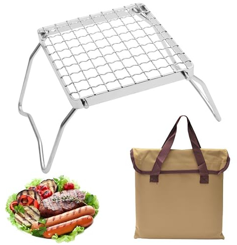 Outdoor Camping Grill, Stainless Steel Charcoal Grill, Travel Grill, Portable Camping Grill, Mini Stainless Steel Charcoal Grill, with Storage Bag, for Garden, Camping, Picnic and Festivals, 25.5 x 15