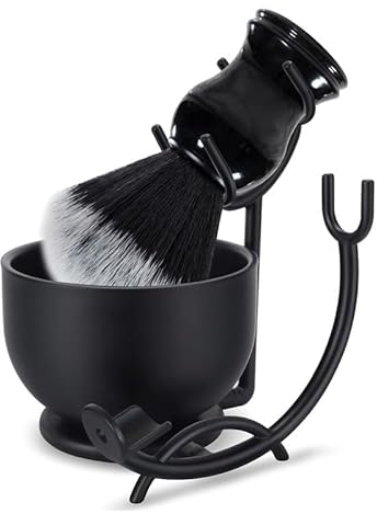 Grandslam Set di Pennelli da Barba Premium, 3 in1 Pennelli da Barba da Uomo, Supporto e Ciotola in Acciaio Inox, Kit Tradizionale per Rasatura a Umido, Set da Barba Manuale per Regalo da Uomo (Nero-1)