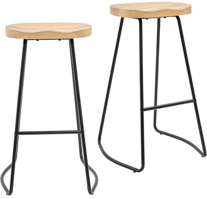 Redlife 74 cm Barhocker 2er Set, Holzbarhocker Tresenhöhe, Sattelsitzbarhocker mit Metallbein, Rückenlose Barhocker, Barhocker Holz, Barsessel(Holzmaserung, 2 Pcs)
