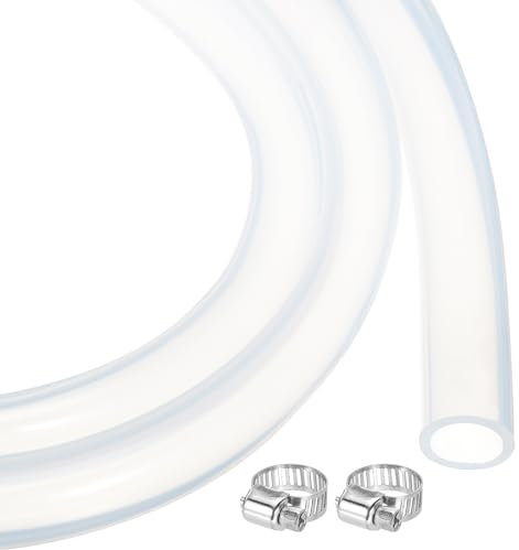 sourcing map 5ft Clear Silicone Rubber Tubing 13mm x 17mm Plastic Tube Flexible Air Hose for Brewing, Wine Making, Pump Siphon, 1/2 ID, with 2pcs Clamps