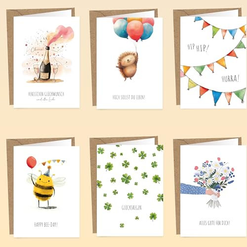LOViLEE 10x Geburtstagskarten Set mit Umschlag & Stickern - Glückwunschkarten Geburtstag, Happy Birthday Karte - Grußkarten - Geburtstagskarte Frau, Geburtstagskarte Mann - Klappkarten Set 1