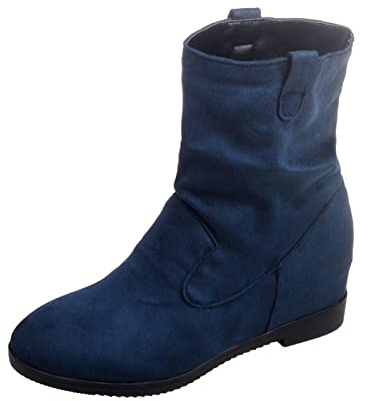 Stivaletti da donna in pelle scamosciata con zeppa – Stivali invernali a mezza altezza a punta – Eleganti stivali da donna comodi con tacco corto alla caviglia, antiscivolo, Z07 blu, 38 EU