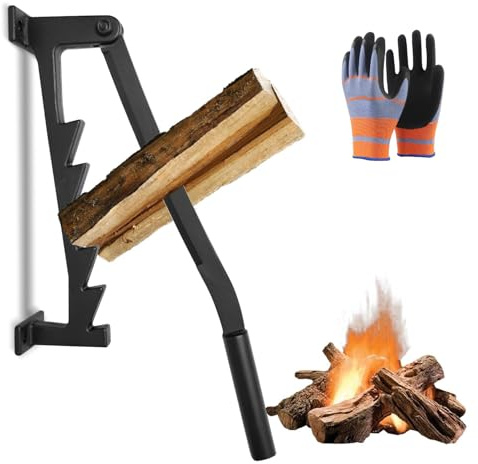 Wood Splitter - Wall Mounted Log Splitter, Firewood Kindling Splitter, Portable Manual Fire Wood Kindling Splitter Firewood Cutter Heavy Duty Cracker for Home & Campsite (Including Gloves)