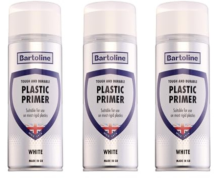 Bartoline Plastic Primer White Spray Paint 400ml - 3 Pack High Adhesion Plastic Spray Primer for PVC, Resin, Vinyl, Fibreglass Fast-Drying, Smooth Finish - Interior and Exterior Use