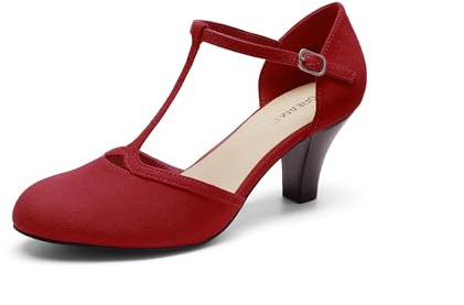 DREAM PAIRS Decollete con Cinturino a T, Scarpe Donna Eleganti da Sposa,Size 43,Rosso,SDPU26001W